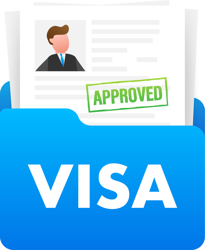 Clipboard with visa application. Travel approval. Immigration visa. Vector stock illustration.